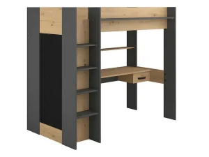 Fashion Hoogslaper Met Bureau En Kast - 90X200Cm - Naturel En Antraciet + Matras - Auckland Kinderbed Hoogslaper