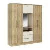 Online Kast Met 6 Deuren En 3 Lades - Met Spiegel - L180 Cm - Kleur: Naturel En Beige - Elorio Kledingkast