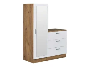 Sale Kast Met 3 Lades En Element Met Spiegel - Wit En Houtlook - Vitorio Ladekast