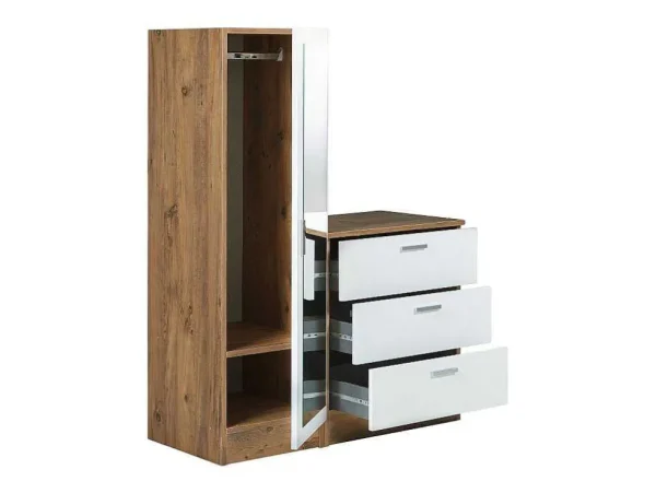 Sale Kast Met 3 Lades En Element Met Spiegel - Wit En Houtlook - Vitorio Ladekast