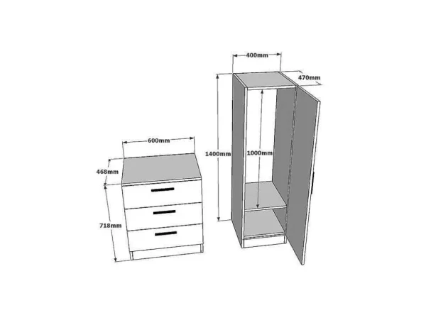 Sale Kast Met 3 Lades En Element Met Spiegel - Wit En Houtlook - Vitorio Ladekast