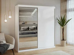 Best Kast Met 2 Schuifdeuren - Met Spiegel - L200 Cm - Wit - Ochira Kledingkast