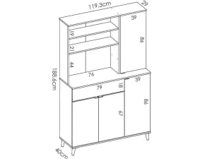 Clearance Keukenbuffet Wajdi - 4 Deuren, 1 Lade En 3 Nissen - Wit En Eiken Keukenmeubel