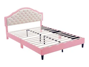 New Kinderbed 140X200Cm Met Gewatteerde Rugleuning In Kunstleer - Lattenbodem - Roze Kinderbed