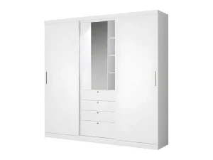 Hot Kledingkast - Schuifdeuren - Spiegel En Lades - L 240 Cm - Wit - Bodil Kledingkast