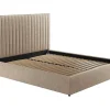 New Kofferbed En Hoofdeinde Met Verticale Stiksels - 180 X 200 Cm - Stof - Beige - Sarah Tweepersoonsbed