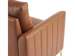 Shop Kunstleren Chesterfield Fauteuil Met Dik Kussen - Goud Metalen Poten - Bruin Fauteuil Leer