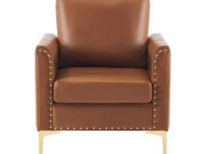 Shop Kunstleren Chesterfield Fauteuil Met Dik Kussen - Goud Metalen Poten - Bruin Fauteuil Leer