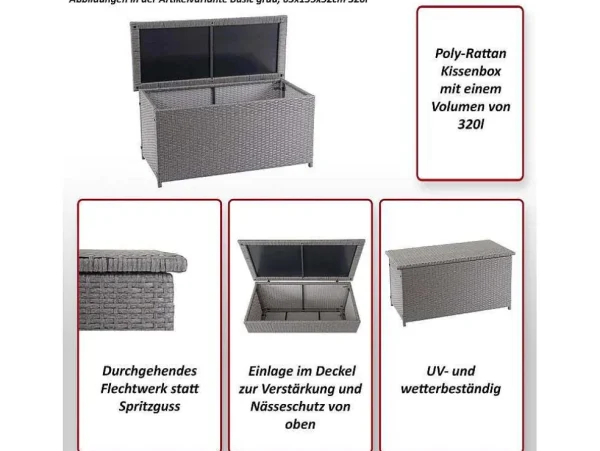 New Kussenbox Van Polyrattan Mcw-D88 Iii, Premium Zwart, 63X135X52Cm 320L Tuinopslag