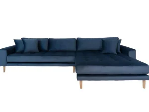 Hot Lido Bank Met Chaise Longue Rechts Velours Donker Blauw. Vierzitsbank