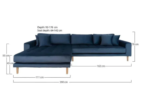 Hot Lido Bank Met Chaise Longue Links Velours Donker Blauw. Hoekbank