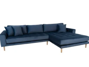 Hot Lido Bank Met Chaise Longue Rechts Velours Donker Blauw. Vierzitsbank