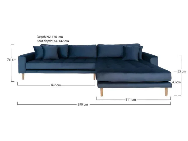 Hot Lido Bank Met Chaise Longue Rechts Velours Donker Blauw. Vierzitsbank