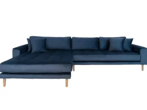 Hot Lido Bank Met Chaise Longue Links Velours Donker Blauw. Hoekbank