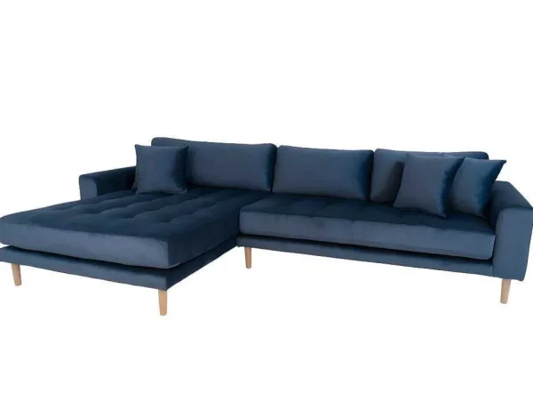 Hot Lido Bank Met Chaise Longue Links Velours Donker Blauw. Hoekbank