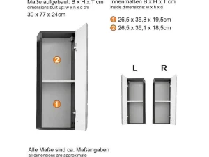 New Linebad Badkamerkast 1 Deur Gerookt Zilver, Wit Hoogglans. Muurkast Badkamer