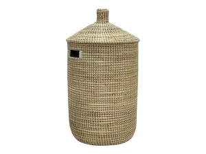 Store Mand Van Zeegras Met Deksel - D39 X H71 - Naturel - Juvami Opbergaccessoire