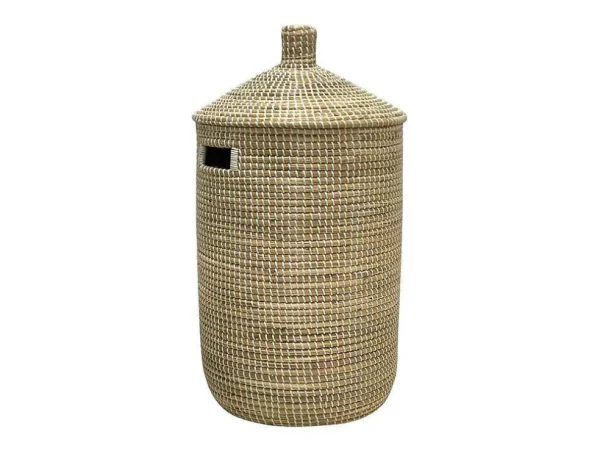 Store Mand Van Zeegras Met Deksel - D39 X H71 - Naturel - Juvami Opbergaccessoire