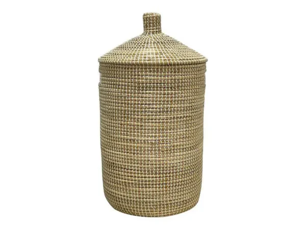 Store Mand Van Zeegras Met Deksel - D39 X H71 - Naturel - Juvami Opbergaccessoire