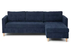 Fashion Marino Bank, Chaise Longue Naar Rechts Of Links Gedraaid In Fluweel Blauw. Modulair