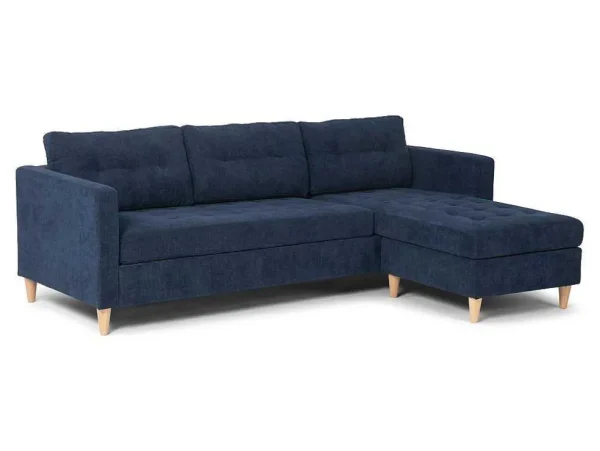 Fashion Marino Bank, Chaise Longue Naar Rechts Of Links Gedraaid In Fluweel Blauw. Modulair