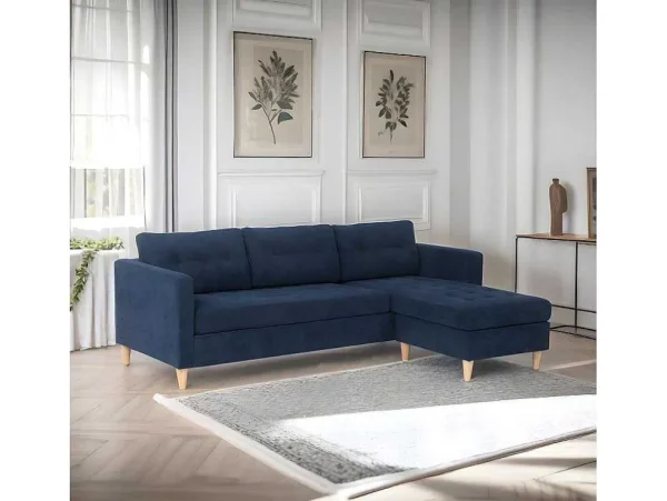 Fashion Marino Bank, Chaise Longue Naar Rechts Of Links Gedraaid In Fluweel Blauw. Modulair