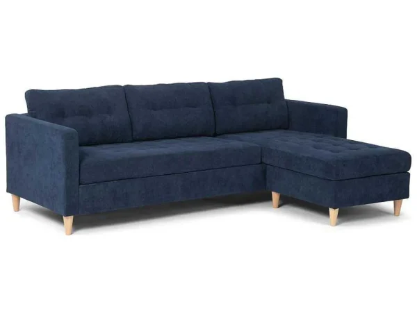 Fashion Marino Bank, Chaise Longue Naar Rechts Of Links Gedraaid In Fluweel Blauw. Modulair