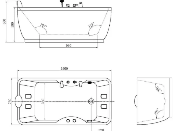 Best Massagebad - 1 Persoon - 150 X 75 X 59 Cm - Hoek Rechts - Gavino Massagebad