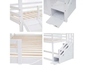 Best Sale Massief Grenen Stapelbed 90X200Cm - Met Opbergtrap En Glijbaan - Wit Kinderbed Stapelbed