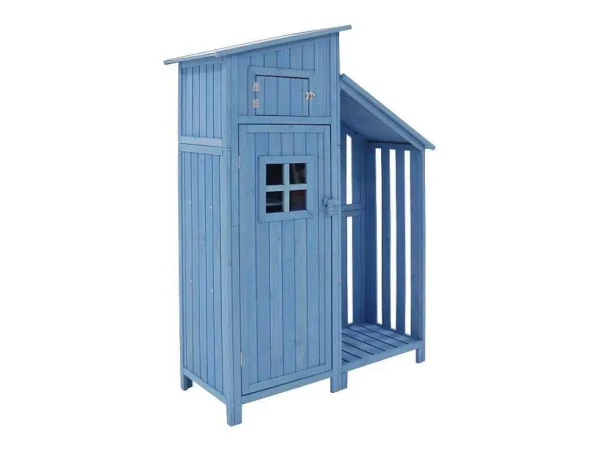 Best Sale Massief Houten Tuinhuis Met Pvc Schuin Dak - 2 Planken 3 Klapdeuren - L124 X D46 X H174 Cm - Blauw Tuinhuis