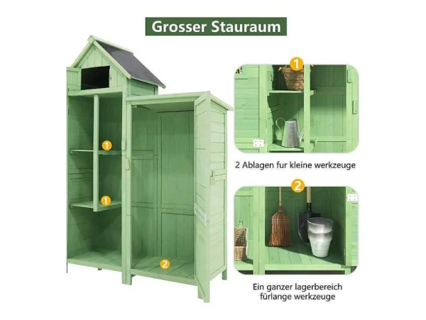 Clearance Massief Houten Tuinhuis Met Pvc Schuin Dak - 2 Planken 3 Klapdeuren - L118 X D54 X H173 Cm - Groen Tuinhuis