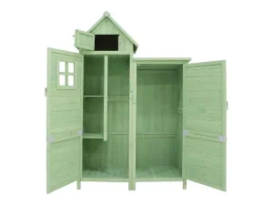 Clearance Massief Houten Tuinhuis Met Pvc Schuin Dak - 2 Planken 3 Klapdeuren - L118 X D54 X H173 Cm - Groen Tuinhuis