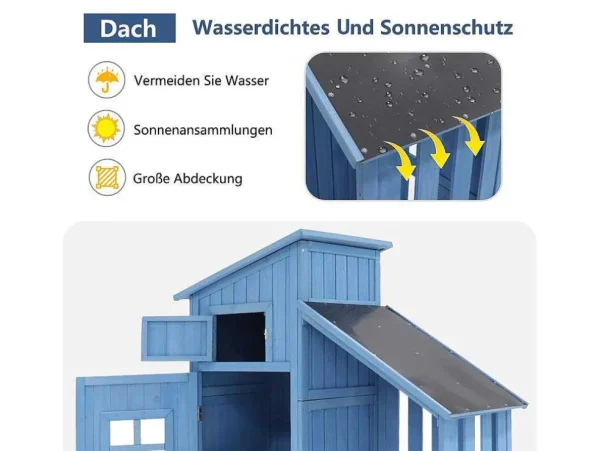 Best Sale Massief Houten Tuinhuis Met Pvc Schuin Dak - 2 Planken 3 Klapdeuren - L124 X D46 X H174 Cm - Blauw Tuinhuis