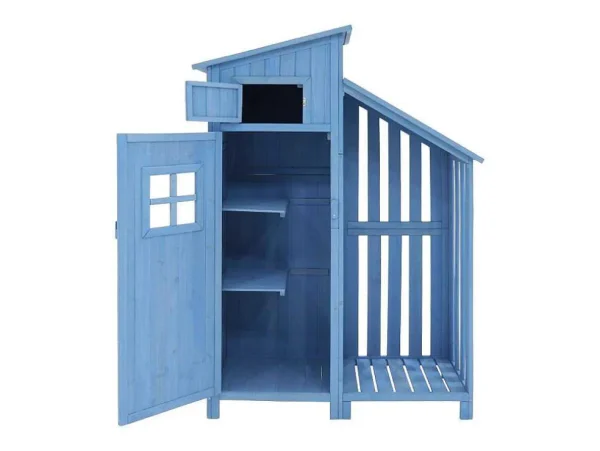 Best Sale Massief Houten Tuinhuis Met Pvc Schuin Dak - 2 Planken 3 Klapdeuren - L124 X D46 X H174 Cm - Blauw Tuinhuis