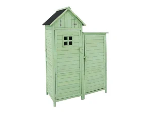 Clearance Massief Houten Tuinhuis Met Pvc Schuin Dak - 2 Planken 3 Klapdeuren - L118 X D54 X H173 Cm - Groen Tuinhuis