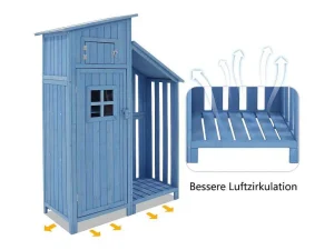 Best Sale Massief Houten Tuinhuis Met Pvc Schuin Dak - 2 Planken 3 Klapdeuren - L124 X D46 X H174 Cm - Blauw Tuinhuis