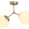 Outlet Metalen Plafondlamp Met 2 Bollen Damar - L. 44 X H. 28 Cm - Wit En Goudkleurig Plafondlamp