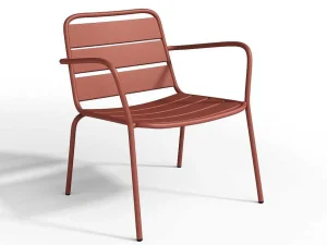 Outlet Metalen Tuinmeubelset - 2 Lage Stapelstoelen En Een Bijzettafel - Terracotta - Mirmande Loungeset