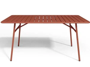 Best Metalen Tuinset - Tafel L.160 Cm Met 2 Stapelstoelen En 4 Stapelstoelen - Terracotta - Mirmande Tuinset