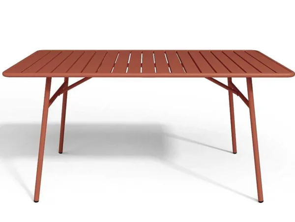 Best Metalen Tuinset - Tafel L.160 Cm Met 2 Stapelstoelen En 4 Stapelstoelen - Terracotta - Mirmande Tuinset