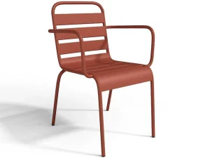 Best Metalen Tuinset - Tafel L.160 Cm Met 2 Stapelstoelen En 4 Stapelstoelen - Terracotta - Mirmande Tuinset