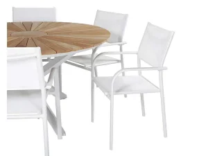 Fashion Mexico Tuinmeubelset Tafel O140Cm En 6 Stoel Santorini Wit, Naturel. Tuinset