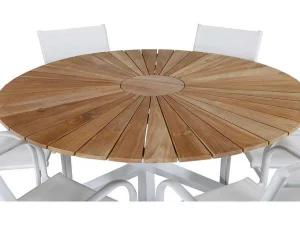 Fashion Mexico Tuinmeubelset Tafel O140Cm En 6 Stoel Santorini Wit, Naturel. Tuinset