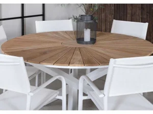 Fashion Mexico Tuinmeubelset Tafel O140Cm En 6 Stoel Santorini Wit, Naturel. Tuinset