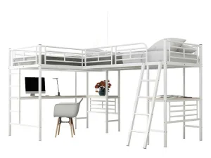 Store Mezzaninebed - 2 Bedden 90X200 Cm - 2 Bureaus Onder Het Bed - Wit Kinderbed Hoogslaper