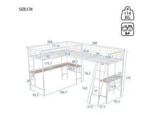 Store Mezzaninebed - 2 Bedden 90X200 Cm - 2 Bureaus Onder Het Bed - Wit Kinderbed Hoogslaper