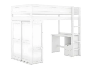 Shop Mezzaninebed 90X200Cm - Multifunctioneel Kinderbed - Voorzien Van Kledingkast En Bureau - In Massief Grenen - Wit Kinderbed Hoogslaper