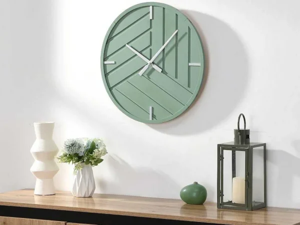 Fashion Moderne Wandklok - D. 50 Cm - Groen En Zilverkleurig - Herti Wandklok