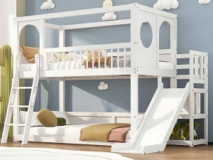 Hot Multifunctioneel Stapelbed Voor Kinderen - Met Ladder En Glijbaan - 2X90X200Cm - Massief Hout - Wit Aanbiedingen: Slaapkamer & Kantoor