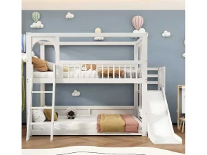 Hot Multifunctioneel Stapelbed Voor Kinderen - Met Ladder En Glijbaan - 2X90X200Cm - Massief Hout - Wit Aanbiedingen: Slaapkamer & Kantoor